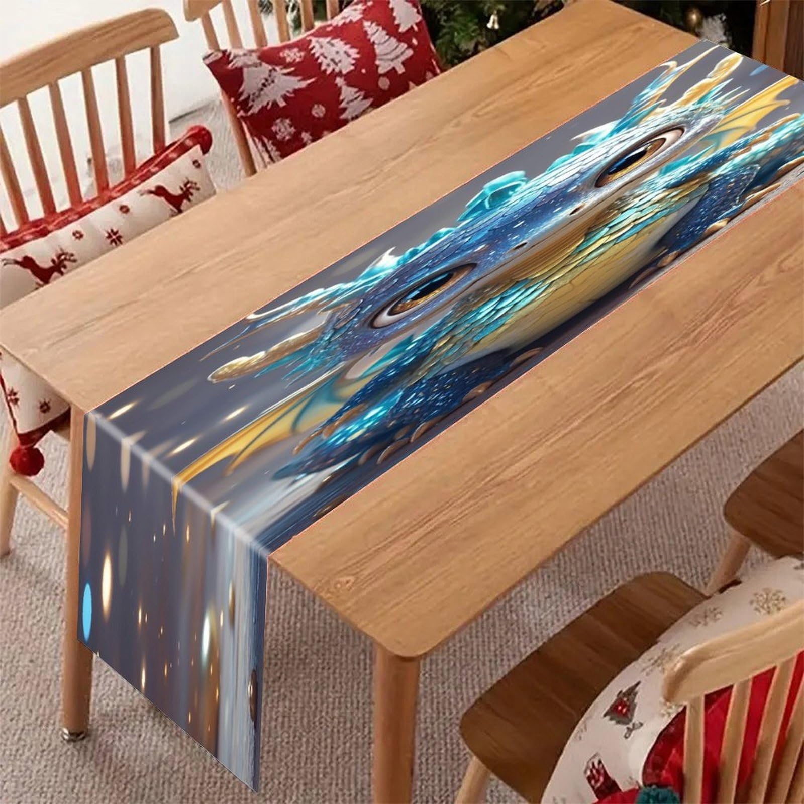 Cute Dragon Table Runner Modern Art Farmhouse Linen Table Runner Dresser Scarf Seasonal Kitchen Dining Table Decoration Dresser Scarves for Home Party Decor 13x70 Inch