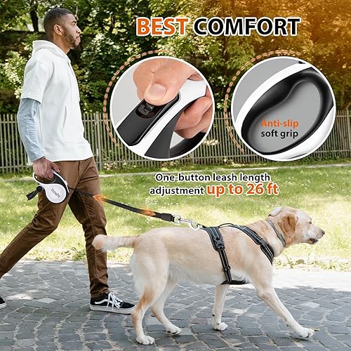 Miniatura 5 de Correa retráctil para perro con cable a prueba de mordidas, correa para caminar para mascotas con dispensador de bolsas de excrementos, correas