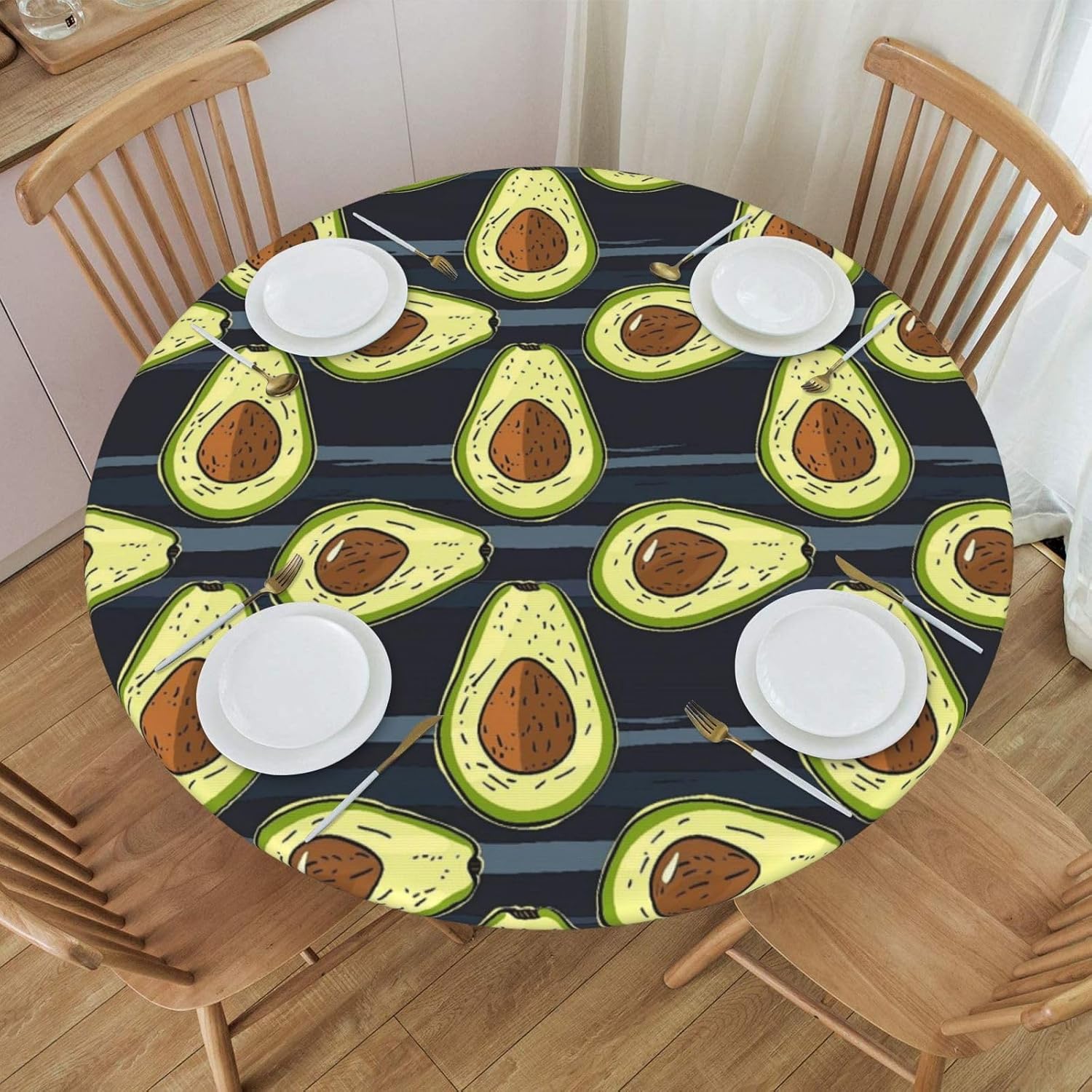 Cartoon Avocado 5 Print Round Tablecloth