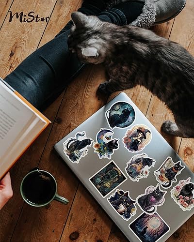 Miniatura 2 de 100 PCS Black Cat Stickers, 3.15" Cat Stickers Pack, Aesthetic Vinyl Waterproof Stickers for Water Bottles Laptop Phone Case Luggage Car, Black Cat