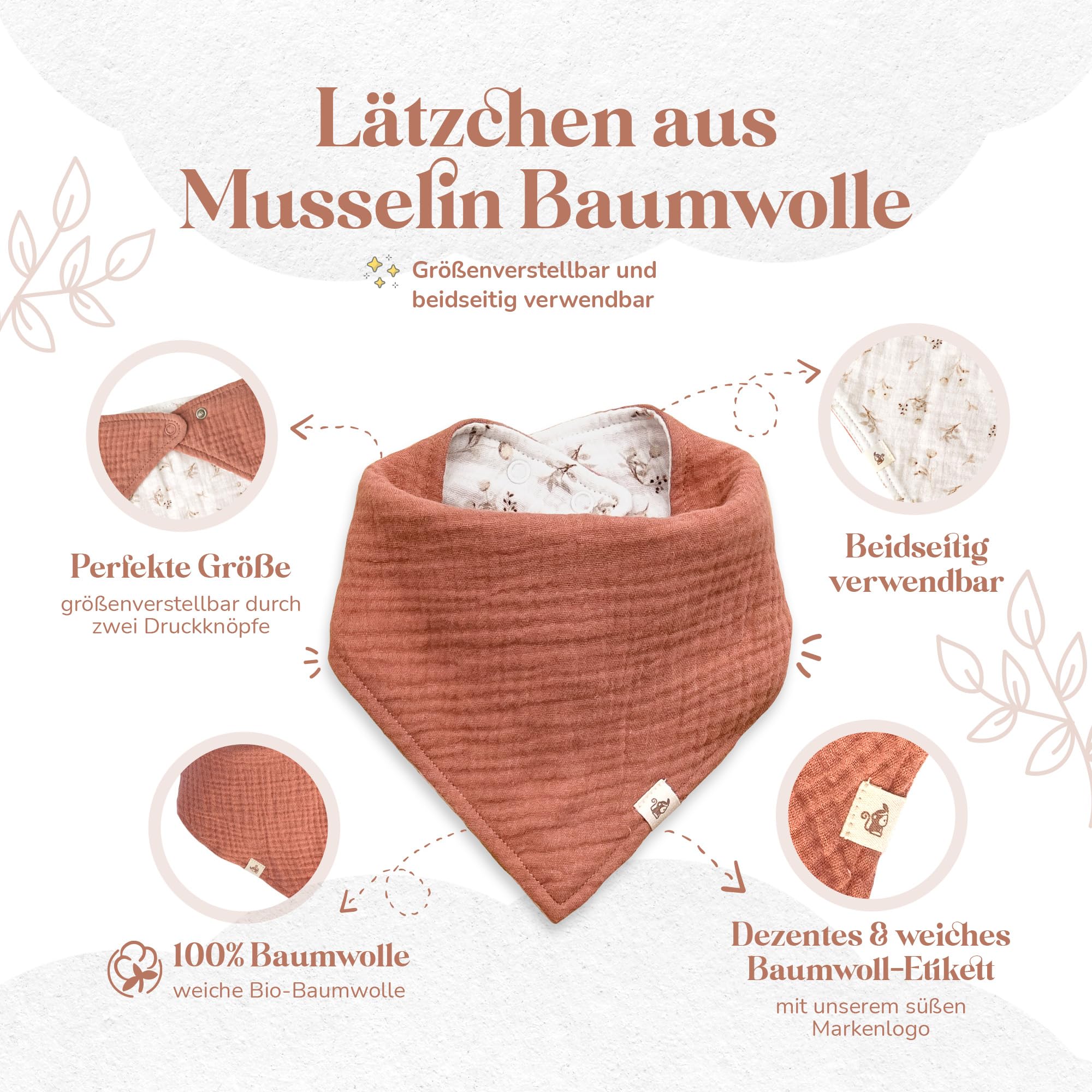 Mikito Baby Geschenk Set für Junge & Mädchen - Musselin Schnuffeltuch, Beißring, Lätzchen, Baby Holzschild - Zur Geburt
