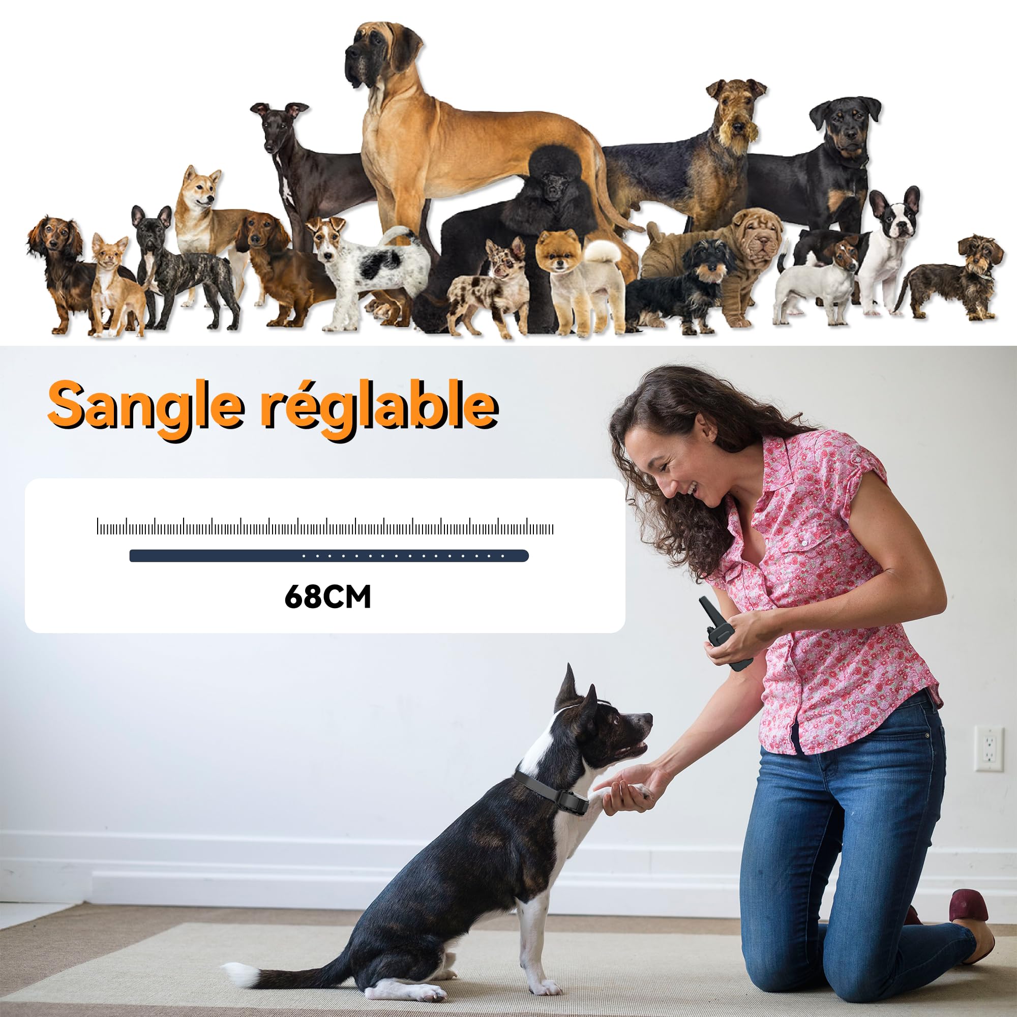 Meloive Collier de Dressage pour Deux Chiens,Collier Rechargeable avec Contrôle Manuel Portée 3000 Mètres,4 Modes d'Entraînement Choc Électrique/Sonore/Vibration/Lumière,IPX67 Résistant à l'eau