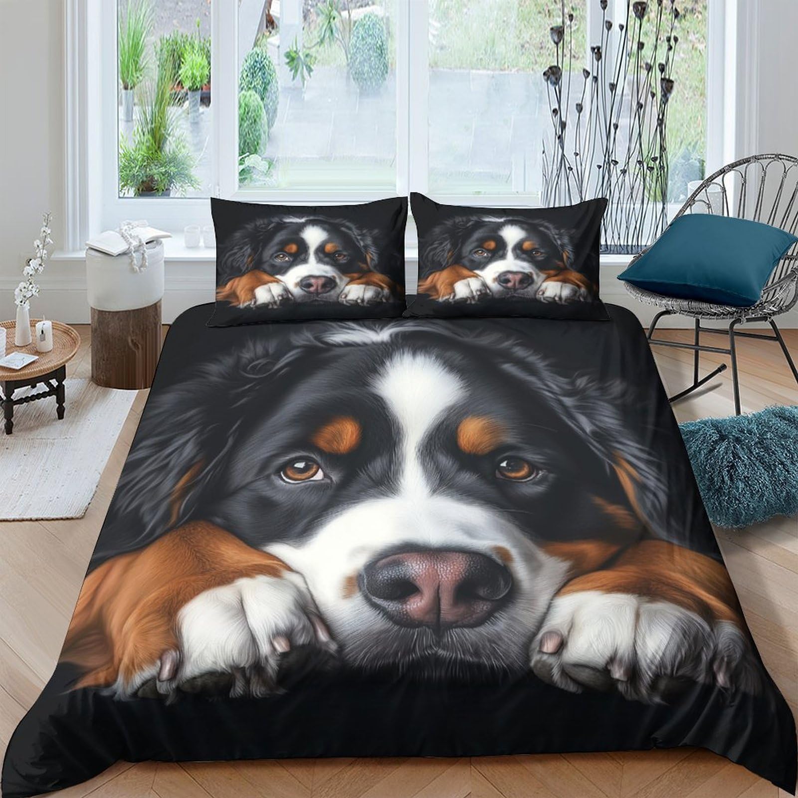 Ctjqhvkz Style-2 3D Printed Bernese Mountain Dog Fitted Sheet Microfiber Soft Breathable Dog Face Mattress Cover Bedroom Decor Single（135X200cm）