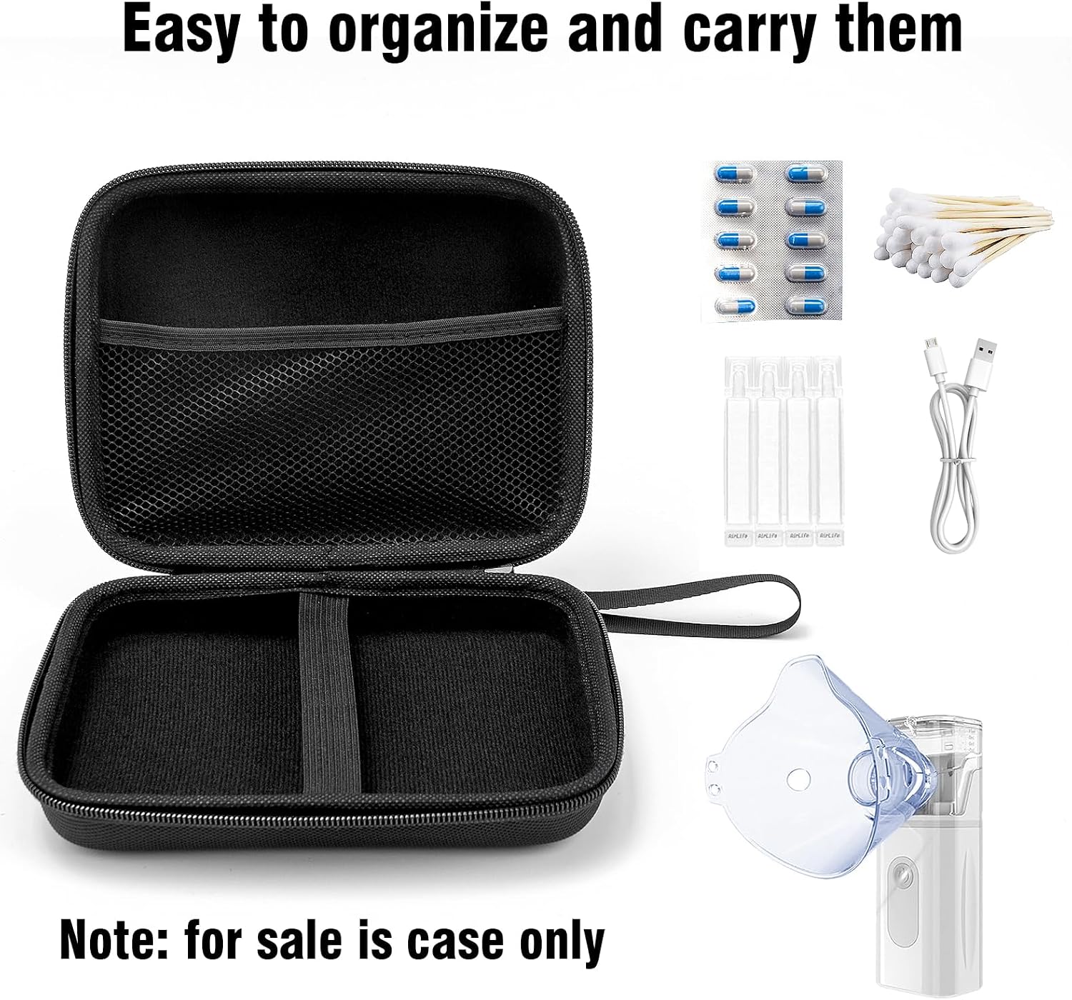 Protective Carrying Case for Portable Nebulizer, Travel Medical Bag with Hard Shell for Inhaler Spacer, Masks, Asthma Accessories Emergency Medicine Storage Bag for Kids and Adults (Black) image 3
