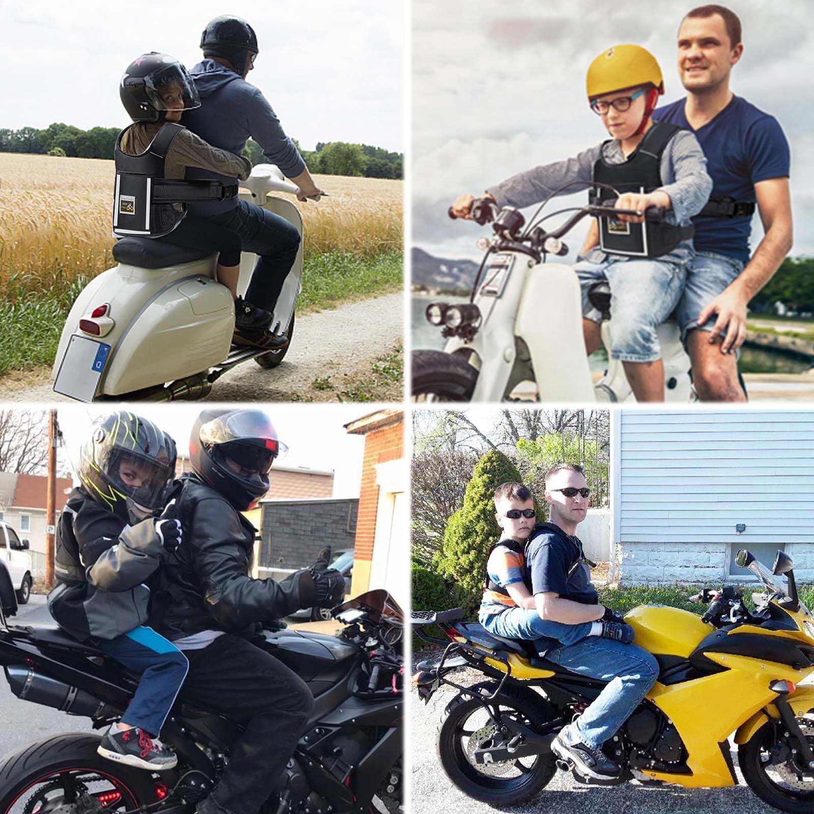 Cintura Sicurezza Moto Regolabile con Strisce Riflettenti, Protezione per Motociclette e Veicoli Elettrici (Nero)