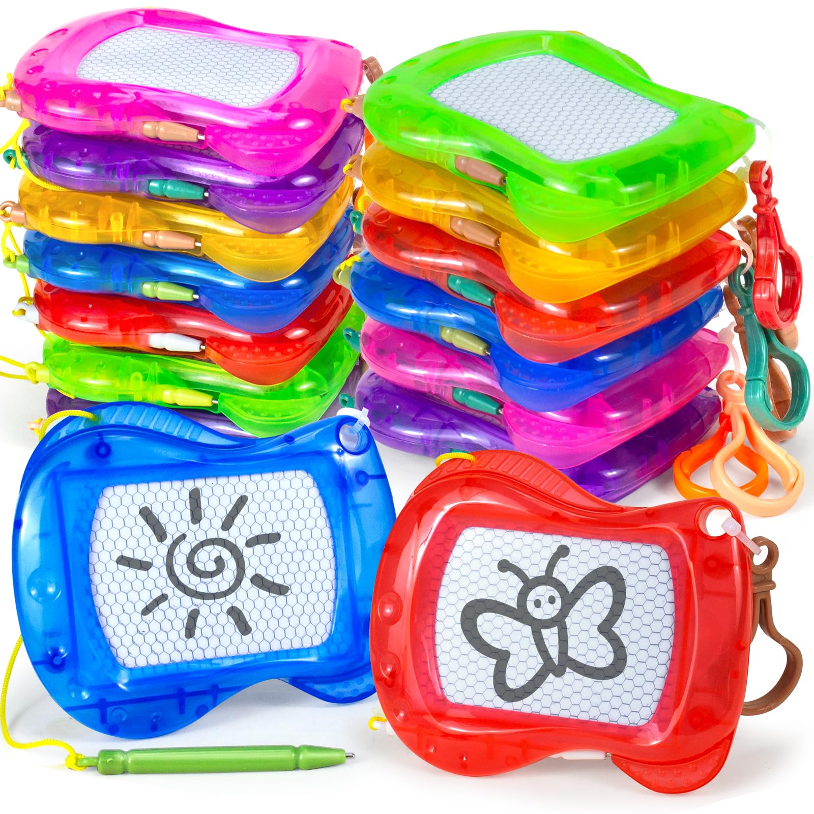 12 Pack Mini Magnetic Drawing Board for Kids, Backpack Keychain Doodle Drawing Boards, Kids Party Favors Erasable Sketch Board Writing Pad Gifts for Class Easter Goodie Bag Egg Fillers