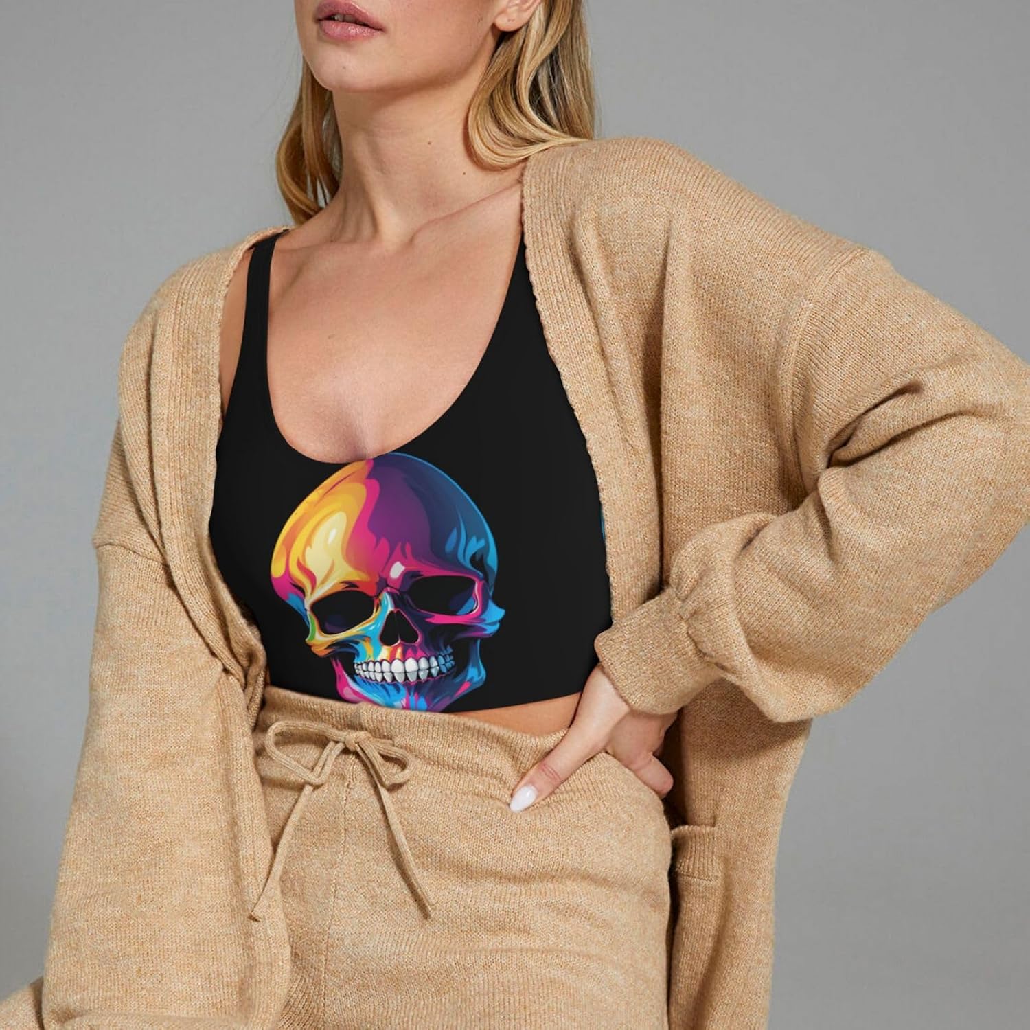 Women's Sports Vest Cool Skull Printing Soft, Comfortable, Lightweight, and Breathable