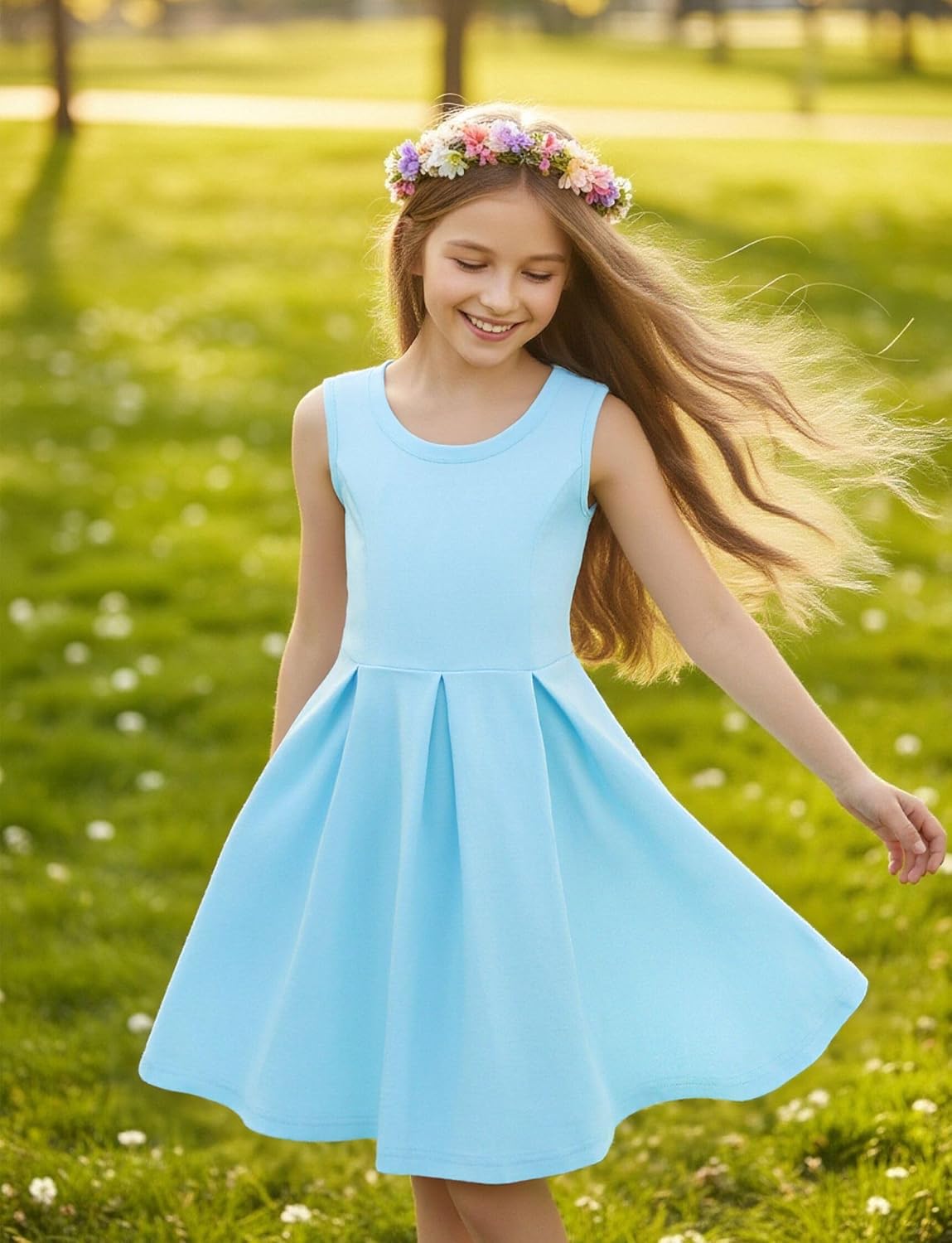J·E Sterguard Girls Dresses with Pockets, Girl Skater Dress for Girls 4t-14， Cotton Sleeveless Party Casual Clothes - Image 2