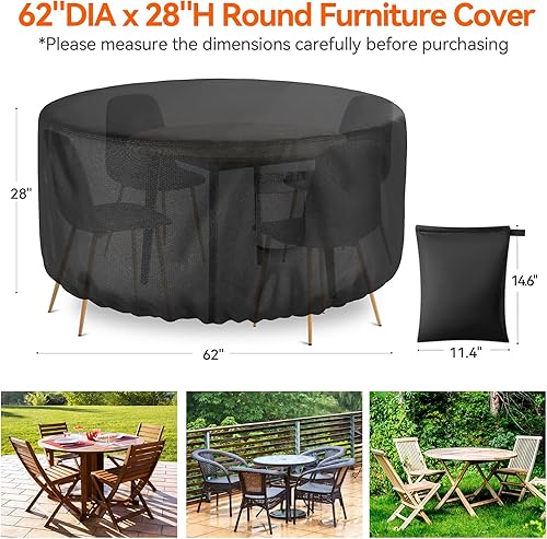 Miniatura 2 de Fundas redondas para muebles de patio, 100 % impermeables, resistentes a los rayos UV, antidecoloración, para muebles de exterior, mesa y silla,