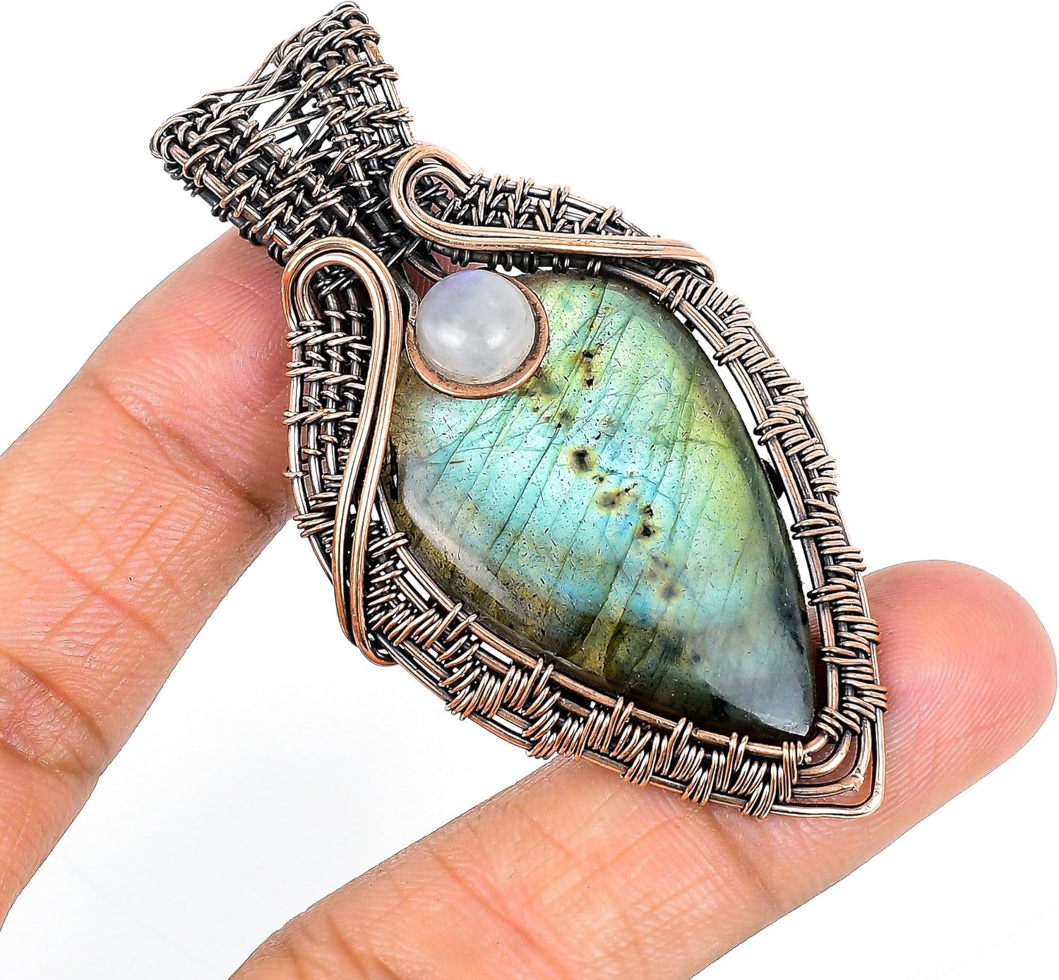 Tanay Gems and Jewels Labradorite Copper Pendant, Handmade Wire Wrapped Gemstone Jewelry, Rainbow Moonstone Gift for Her, Unique Copper Wire Pendant - Image 7