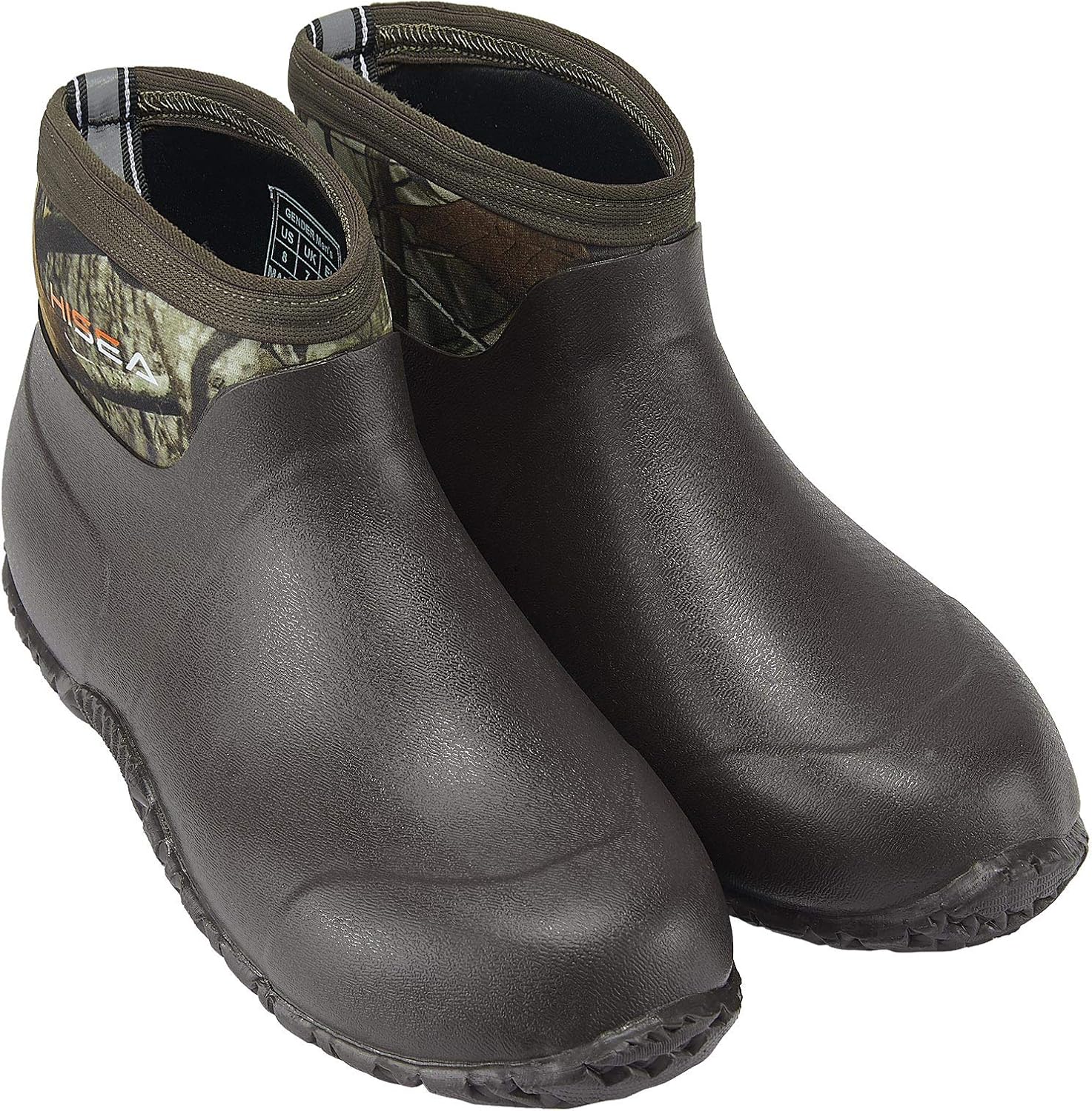HISEA Men's Ankle Rain Boots, Waterproof Rubber Garden Boots Insulated Neoprene Mud Shoes, Slip-On Outdoor Work Booties for Gardening Farming Fishing Hunting Yard and Lawn Chore