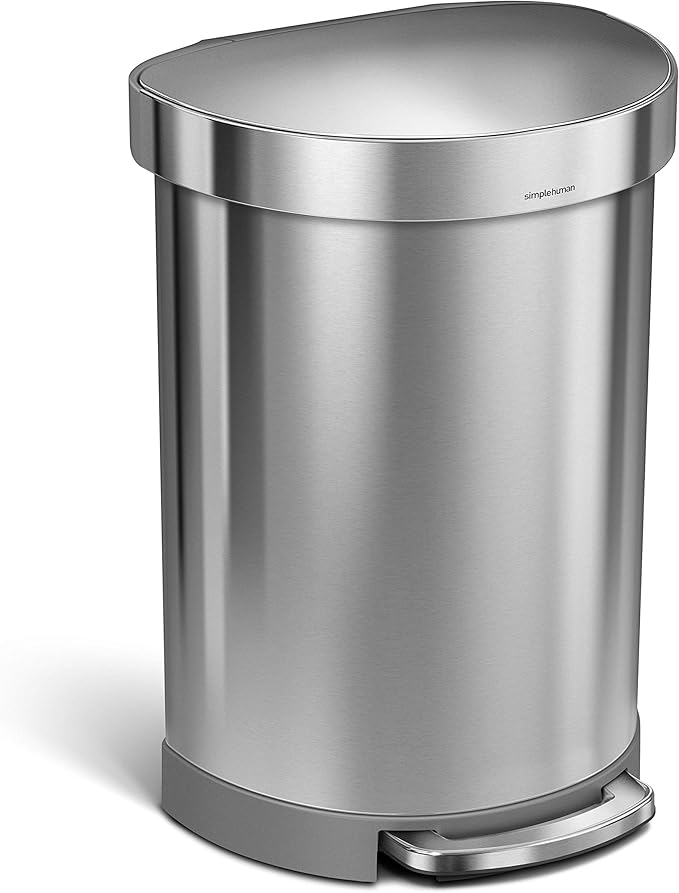 simplehuman CW2029 60L SemiRound Kitchen Pedal Bin, Silent Soft Close