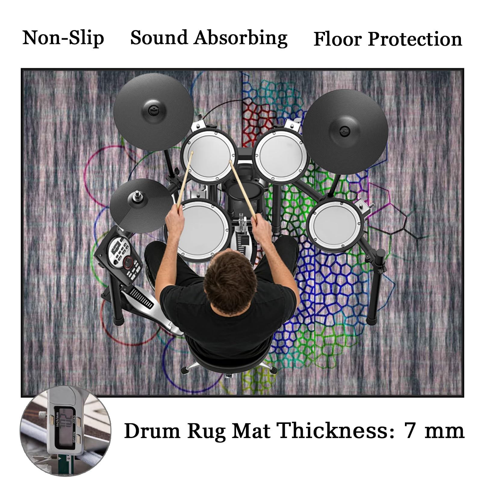 200 x 170 cm Dywan z baterią elektroniczną Dźwiękoszczelny Antypoślizgowy Dywan Pochłaniający Akustyczny Profesjonalna mata do instrumentów muzycznych do instrumentów muzycznych do gitary basowej