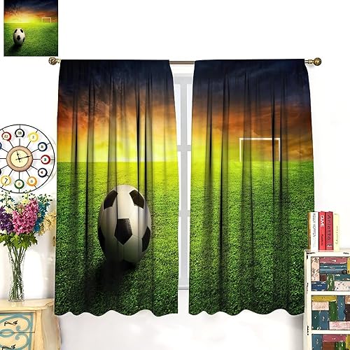 Miniatura 3 de Cortina deportiva, cortina de fútbol en el centro del campo de fútbol verde, cortinas opacas para habitación, 42 x 45 pulgadas