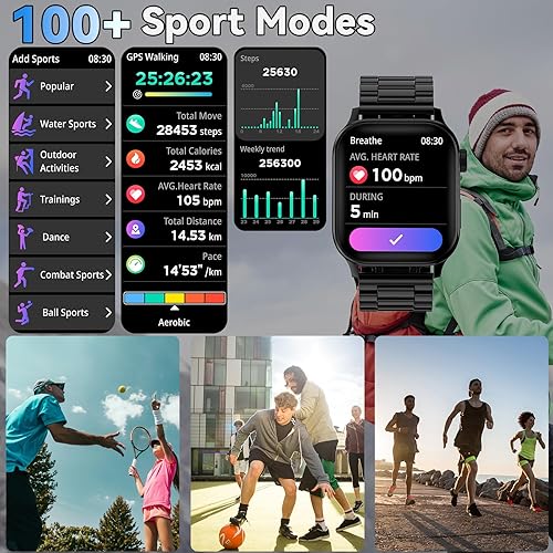 Miniatura 3 de Reloj inteligente para hombres con respuestahacer llamadas, pantalla HD de 1.85 pulgadas, reloj rastreador de fitness con resistente al agua, 100