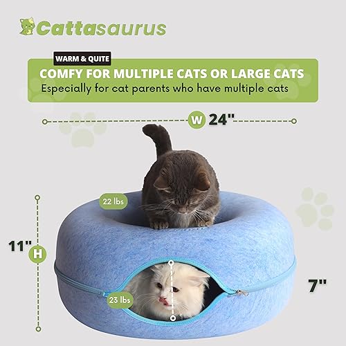 Miniatura 2 de Cattasaurus - Cueva con ventana para varios gatos y gatos grandes de 30 a 45 libras, resiste arañazos, cama túnel desmontable y lavable, cómoda, en
