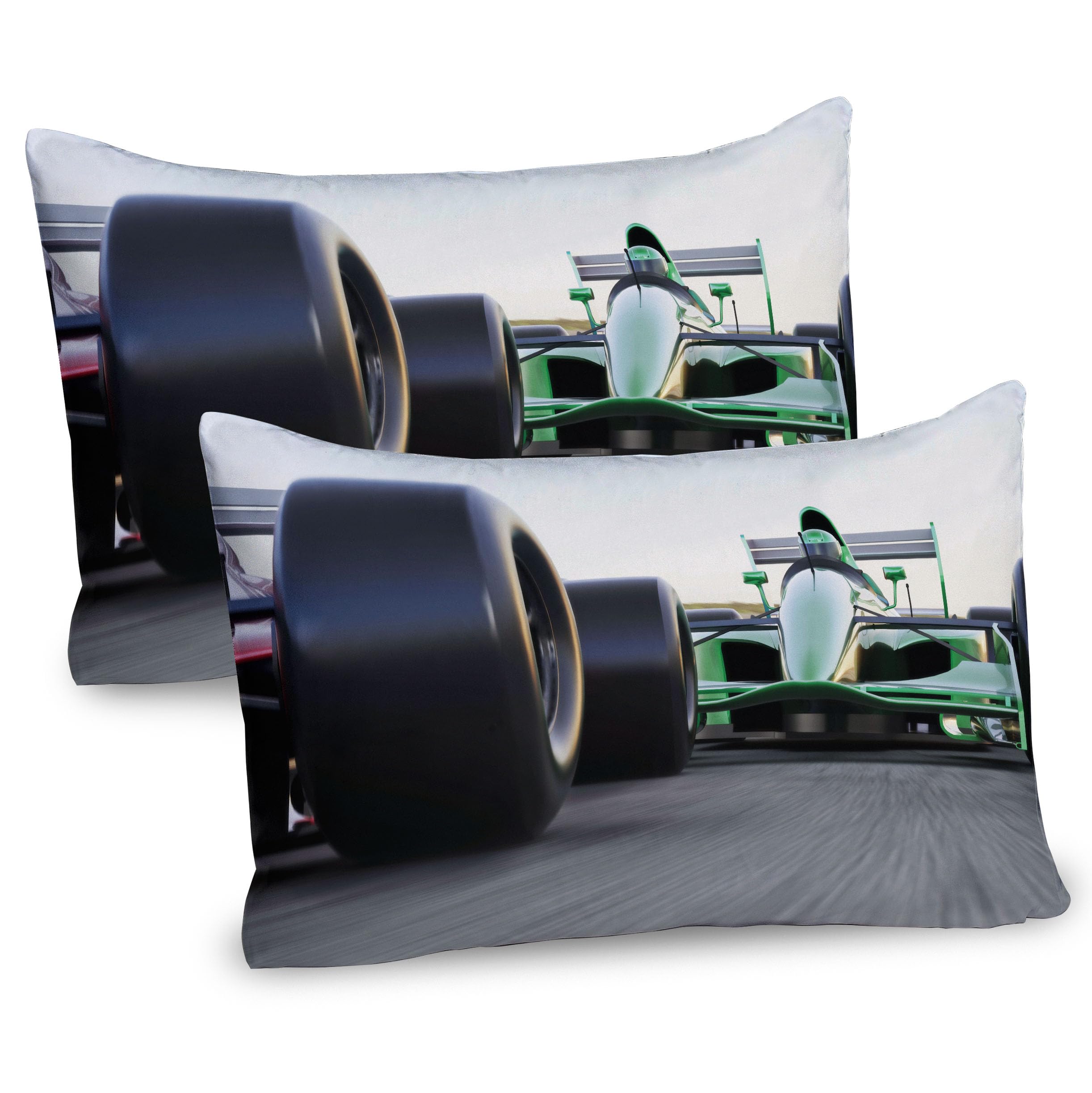 Ambesonne Cars Pillow Sham Set of 2, Sports Theme Indy Vehicles on an Asphalt Road Motion Blur Formula Race Print, Quality Microfiber Bedding Item for All Seasons, 36