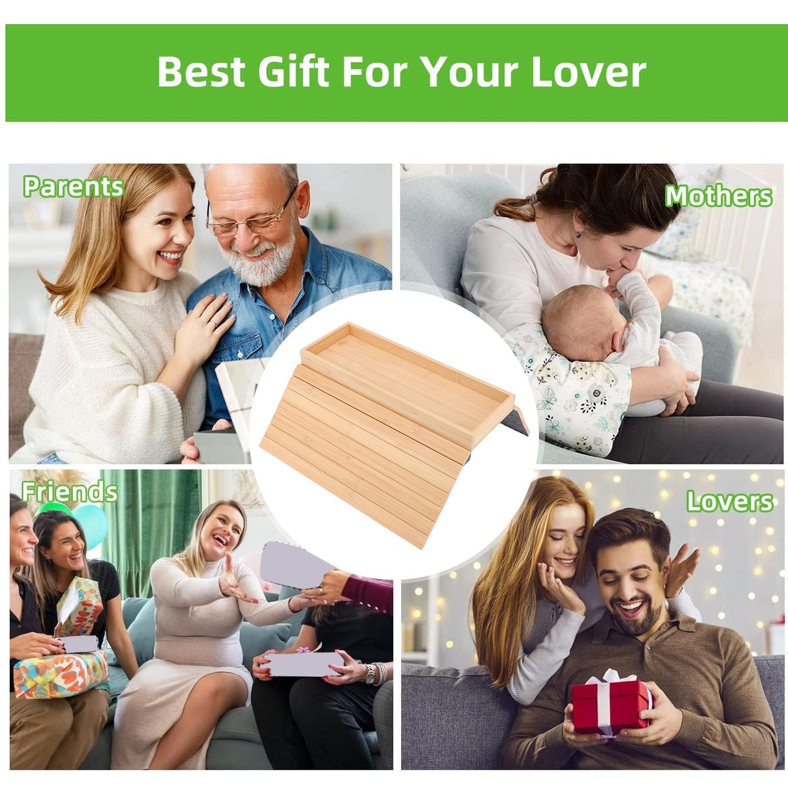 Bandeja plegable de bambú para sofá, soporte para tazas, antideslizante, mesa auxiliar para mandos a distancia Drin Boo (color madera)