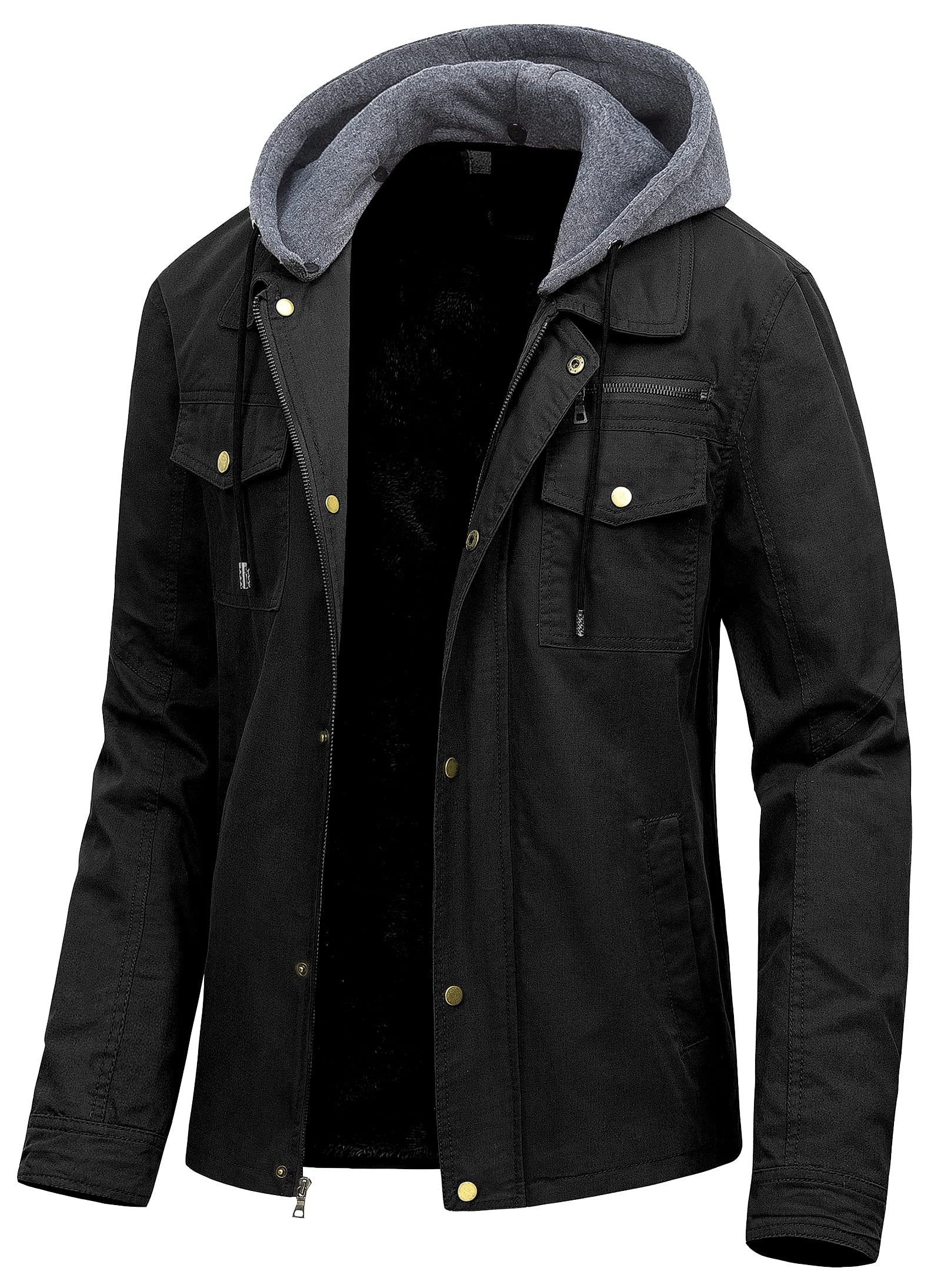 Pursky Men's Canvas Cotton Military Casual Field Jacket Outerwear With Removable Hood