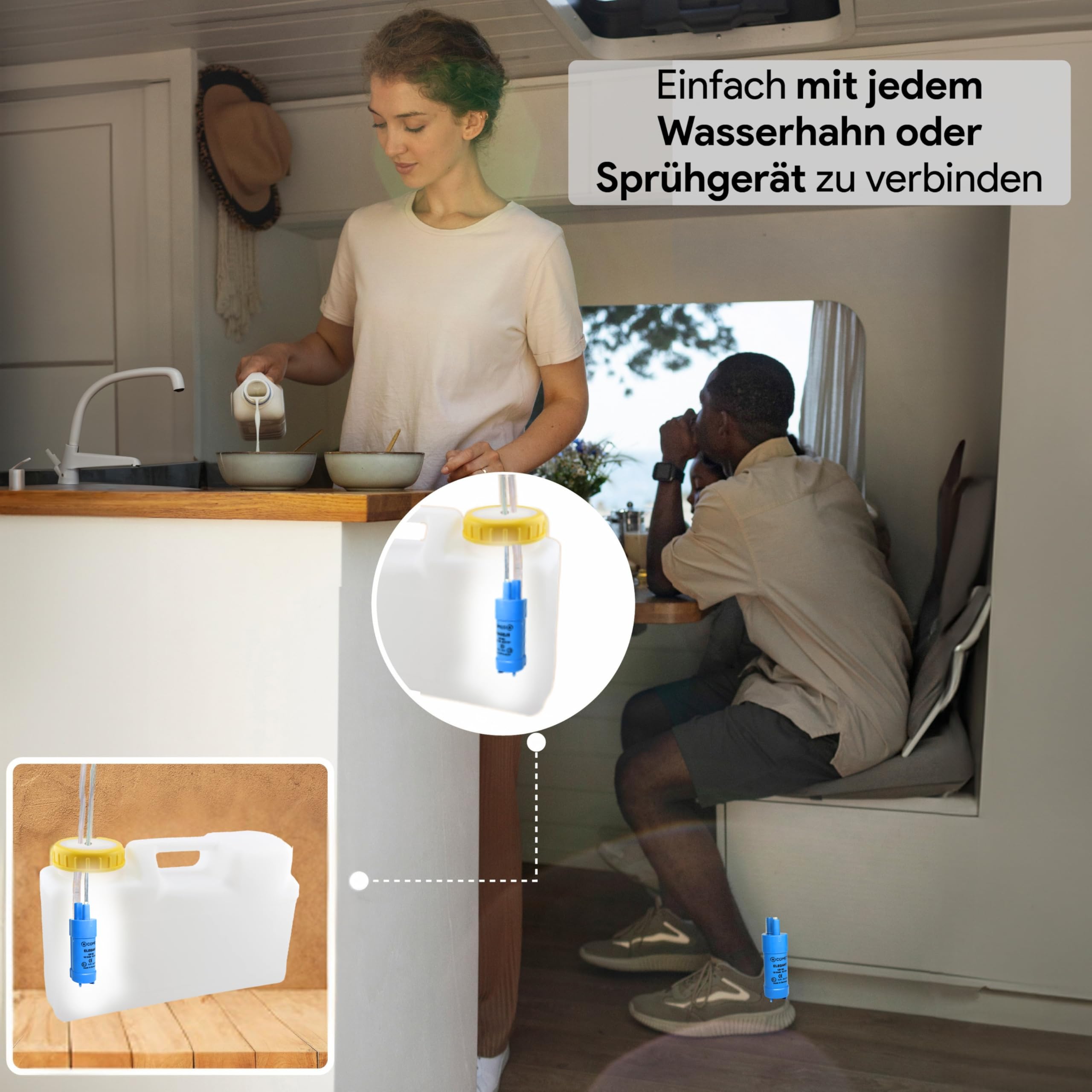 Comet Elegante waterpomp 12 V met 5 m drinkwaterslang set - incl. Camping Ebook, voor camping, boten, caravans, 10 l/min. 0,5 bar, pomp water, mini- dompelpomp, waterpomp caravan, dompelpomp 12 V