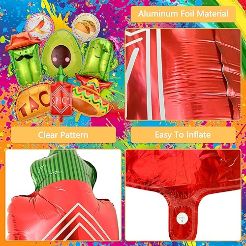 Miniatura 4 de 8 globos de fiesta mexicanos de taco, cactus, aguacate, sombrero de llama, botella picante, globos de papel de aluminio, decoración de fiesta del