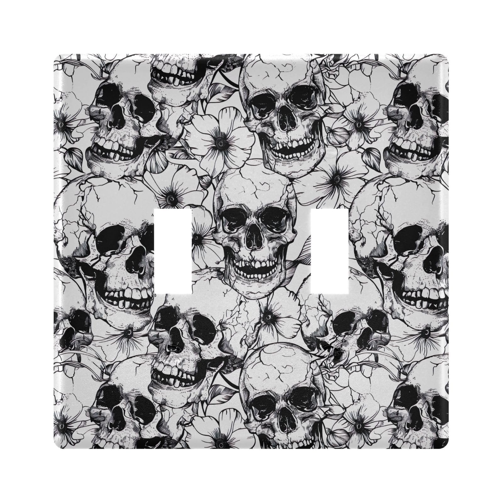 UMIRIKO Black White Skull Flowers Light Switch Cover Plate Covers Decorative Double Toggle Home Decor 202b5807