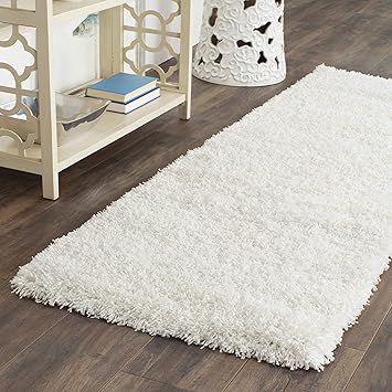 Banchmark Home Furnishings Shaggy Fluffy Carpet for Floor, Anti Slip Furr Area Floor Rugs for Living Room Bedroom, Polyester 2x5Ft Carpets for Hall, Bedside Runner for Bedroom, ( 2x5 Feet, White)