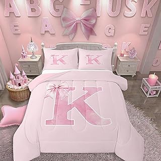 Erosebridal Pink Bow Comforter Set Twin,Monogrammed Bedding Gifts for Wo...