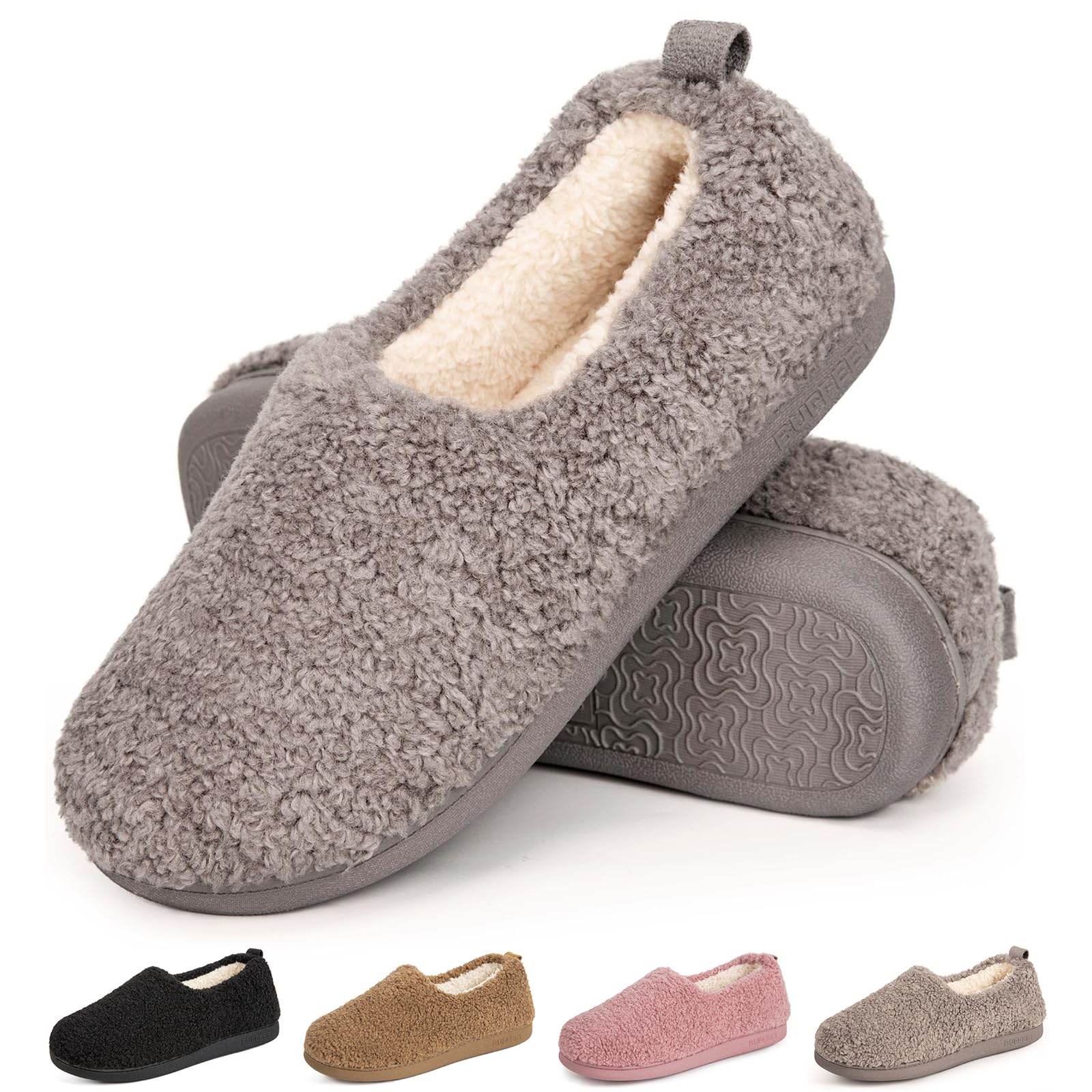 BuffeetWomen's Cozy Fuzzy Slippers Warm Memory Foam Indoor Outdoor Closed Back