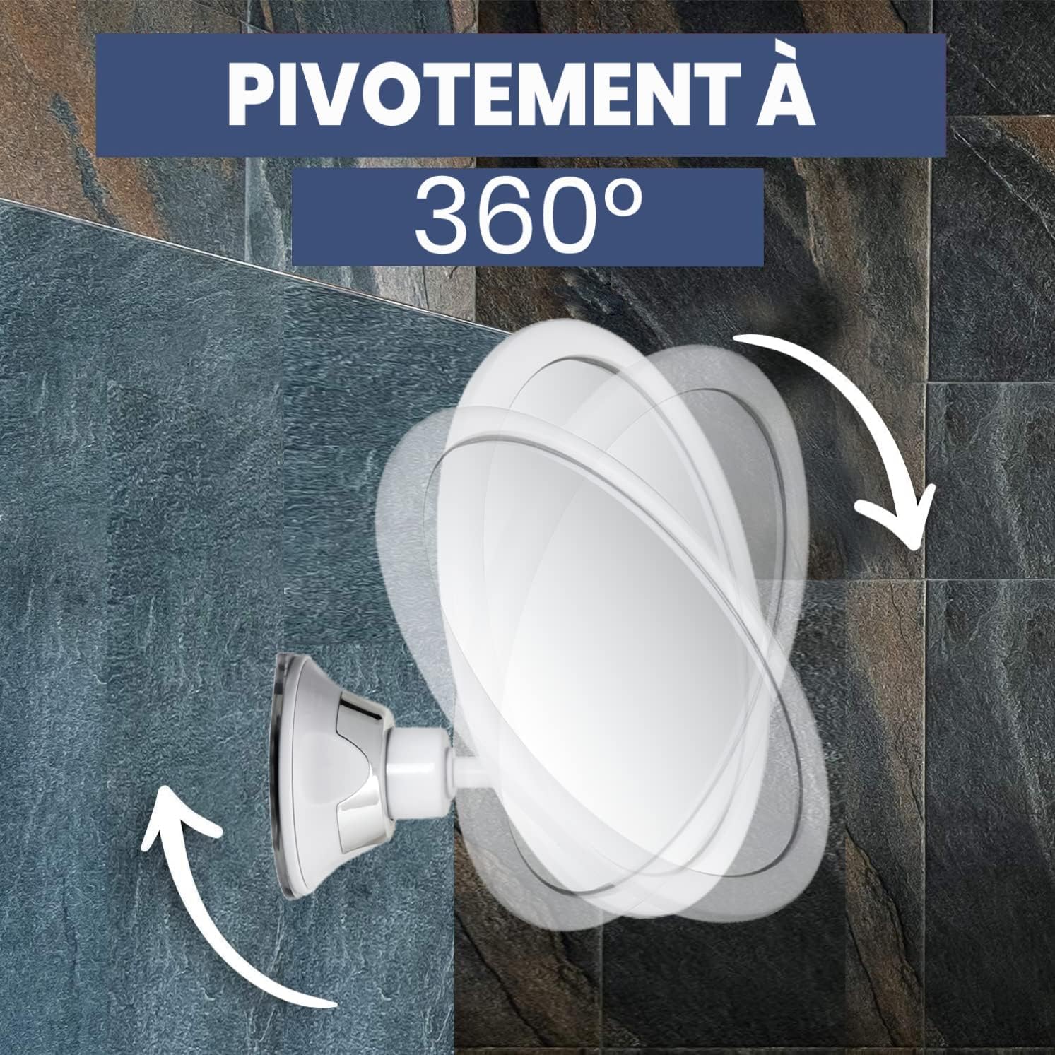 Mirrorvana Miroir de Douche Rond grossissant 3X pour Rasage sans buée avec Ventouse Solide, Miroir incassable pivotant à 360°, 17 cm de diamètre