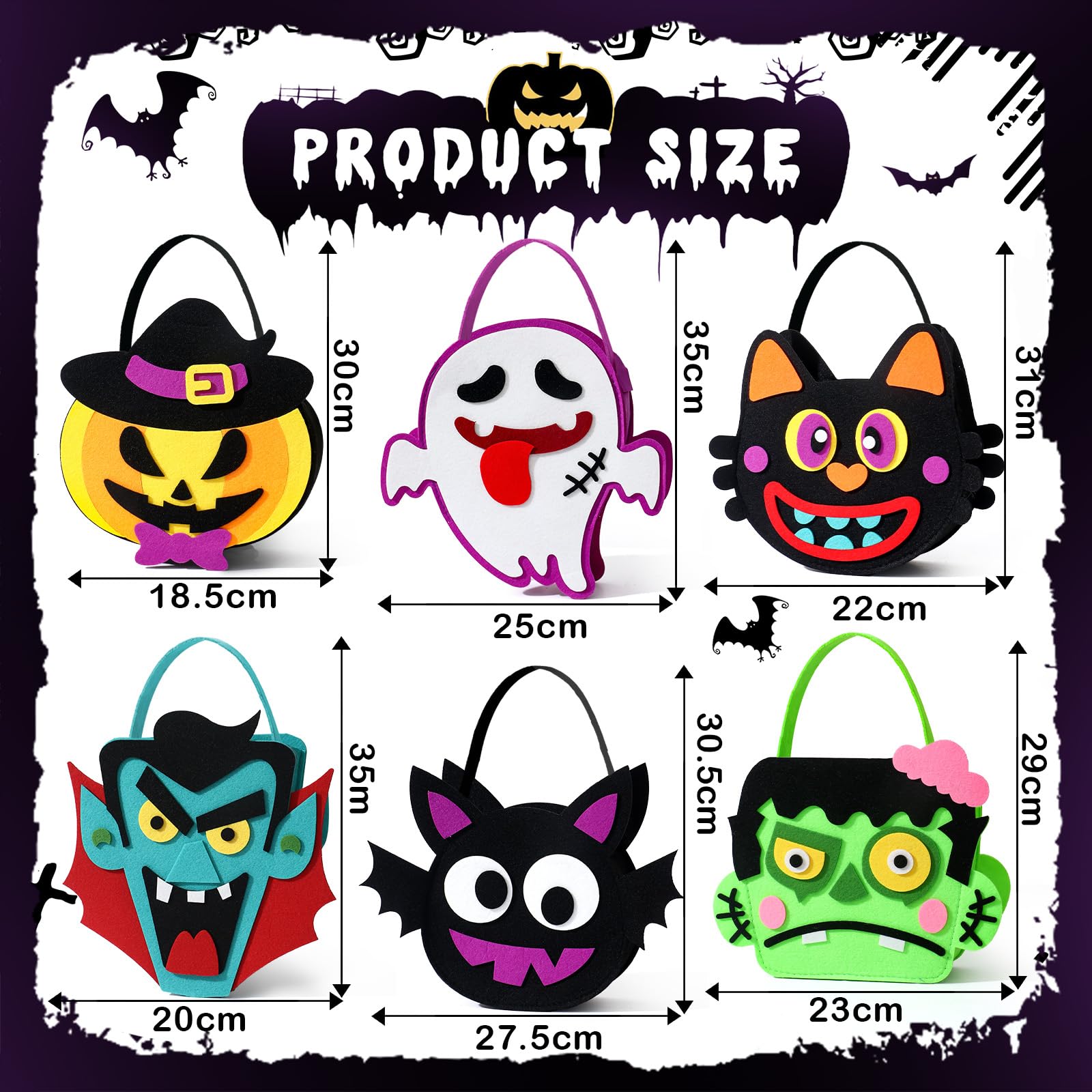 Borse Regalo Halloween In Feltro Con Luci LED – 6 Design, Simpatiche E Spettrali, Per Dolcetti E Feste - 2
