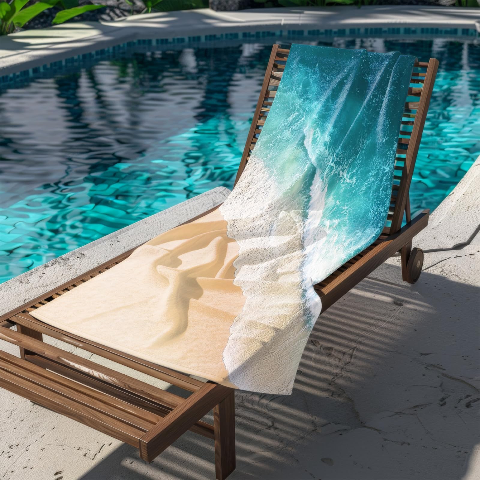 Genérico Toalla Playa 180X100 Mar Verde Ondas Blancas Grande Toallas de Piscina Grandes Anti Arena Secado Rápido Gimnasio Hombre Mujer Lavable A Máquina Regalo