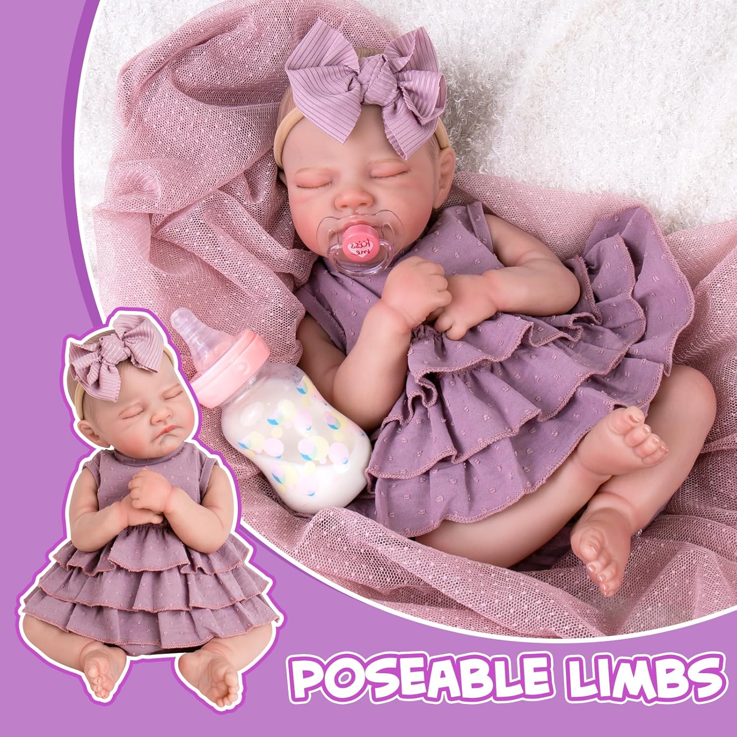 Aori Lifelike Reborn Baby Girl Dolls - Realistic 20-Inch Newborn Doll with Poseable Limbs and Feeding Kit, Weighted Real Life Reborn Baby Doll Gift Set for Seniors, Collectors and Kids 3+