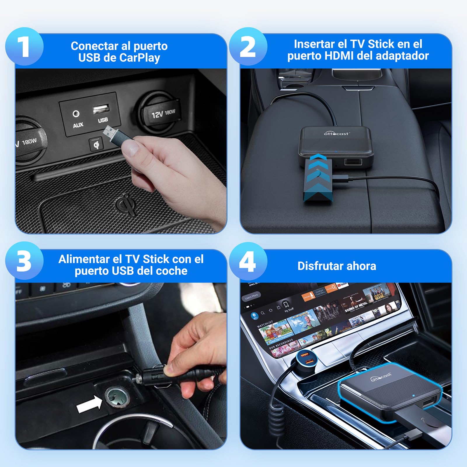 OTTOCAST Car TV Mate, Adaptador HDMI Multifuncional Que se Puede