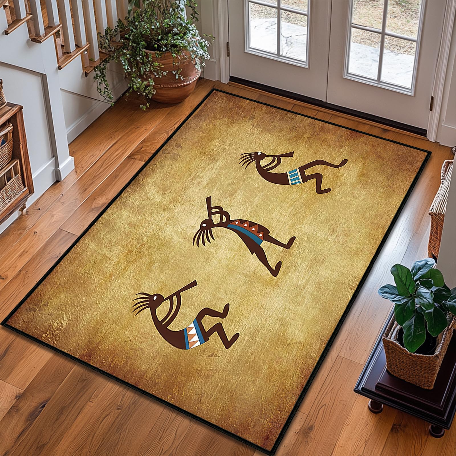 JISMUCI Area Rug 3x5 Washable Bedroom Rug,Southwest Native American Kokopelli Ethnic,Rustic Southwestern Throw Rugs Non Slip Area Carpet Small Floor