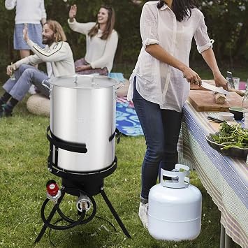 Deep Fryer - 30QT Aluminum Seafood Boil Pot & Turkey Fryer Kit with Basket, Thermometer, Propane for Crab, Lobster, Chicken | Camping, Backyard BBQ, Thanksgiving & Holidays, 4-Piece Set