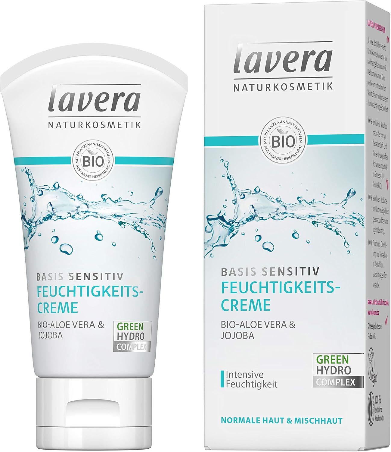 lavera Basic Sensitive Moisturising Cream with Organic Aloe Vera and Organic Jojoba, Intensive Moisture, Fast Absorbing