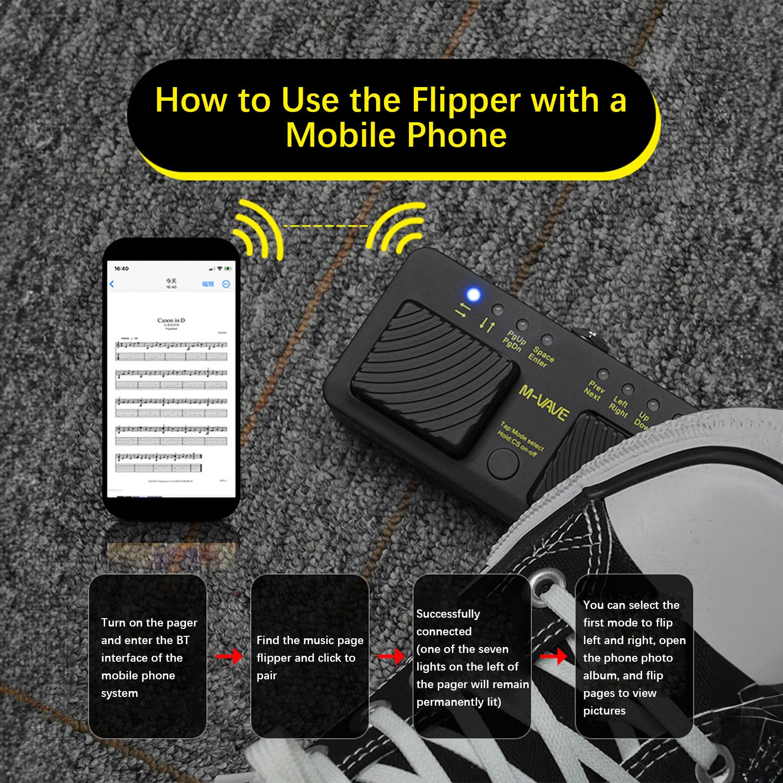 Btuty Ricaricabile Wireless Intelligente Pedale di Controllo MIDI Page Turner Pedale Musica Sheet Turner Controllo MIDI Wireless BT Spectrum Flipper Controller Connessione BT