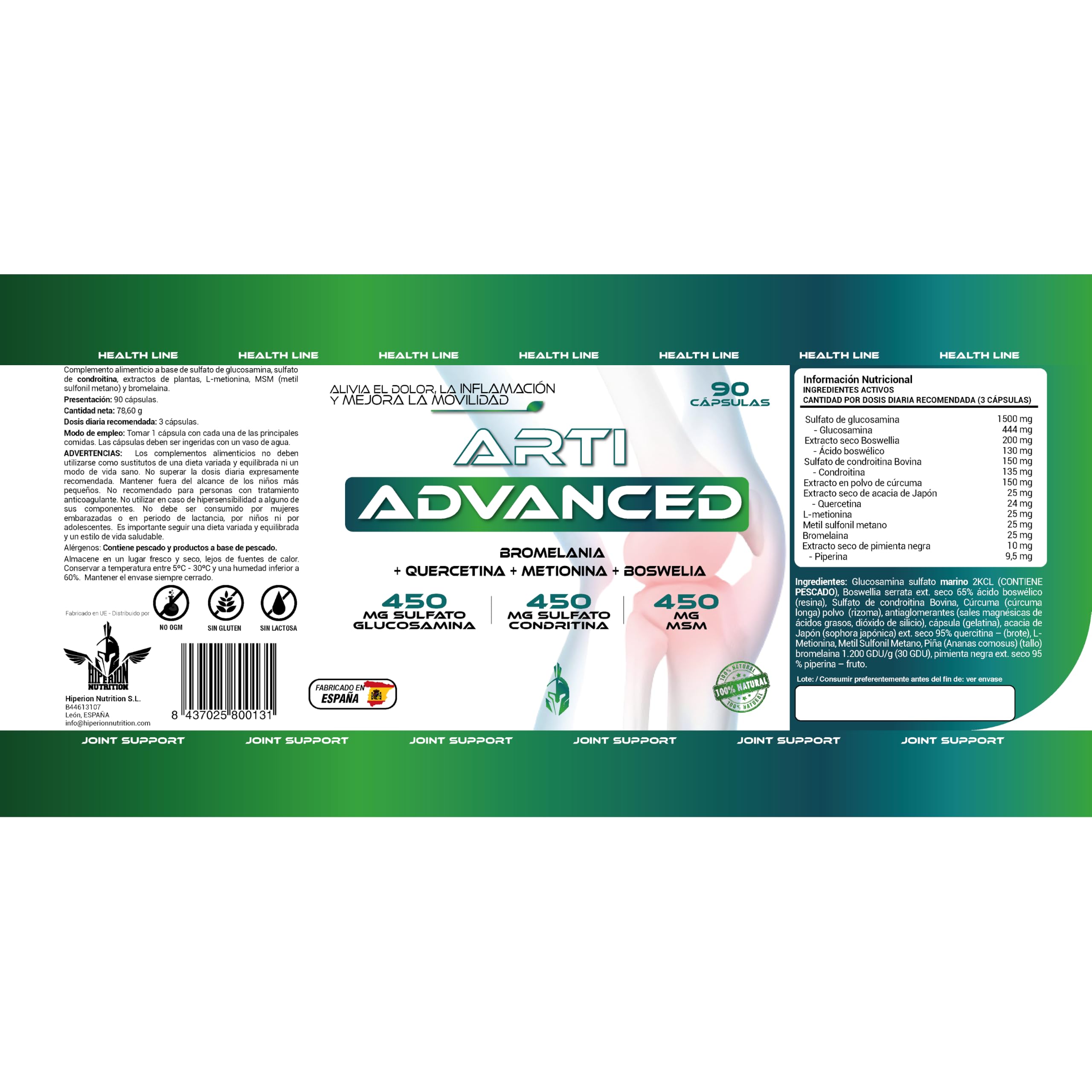 Articulación Complex | Salud articular | Tratamiento para articulaciones, músculos y huesos | Antiinflamatorio y Analgésico | Cúrcuma con Condroitina, Glucosamina y Bioperina | 60caps.