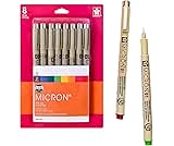 SAKURA Pigma Micron Fineliner Pens - Archival Colored Ink Pens - Pens for Writing, Drawing, or Journaling - Colored Ink - 01 Point Size - 8 Pack
