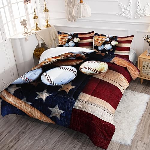 Miniatura 2 de BailiPromise Juego de edredón de béisbol para niños juego de ropa de cama de sóftbol para niños edredón acolchado para niños edredón de plumón de