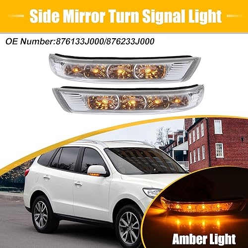 Miniatura 2 de uxcell 1 par de coche LED No.876133J000/876233J000 espejo retrovisor izquierdo derecho indicador de luz ámbar señal de giro para Hyundai Santa Fe