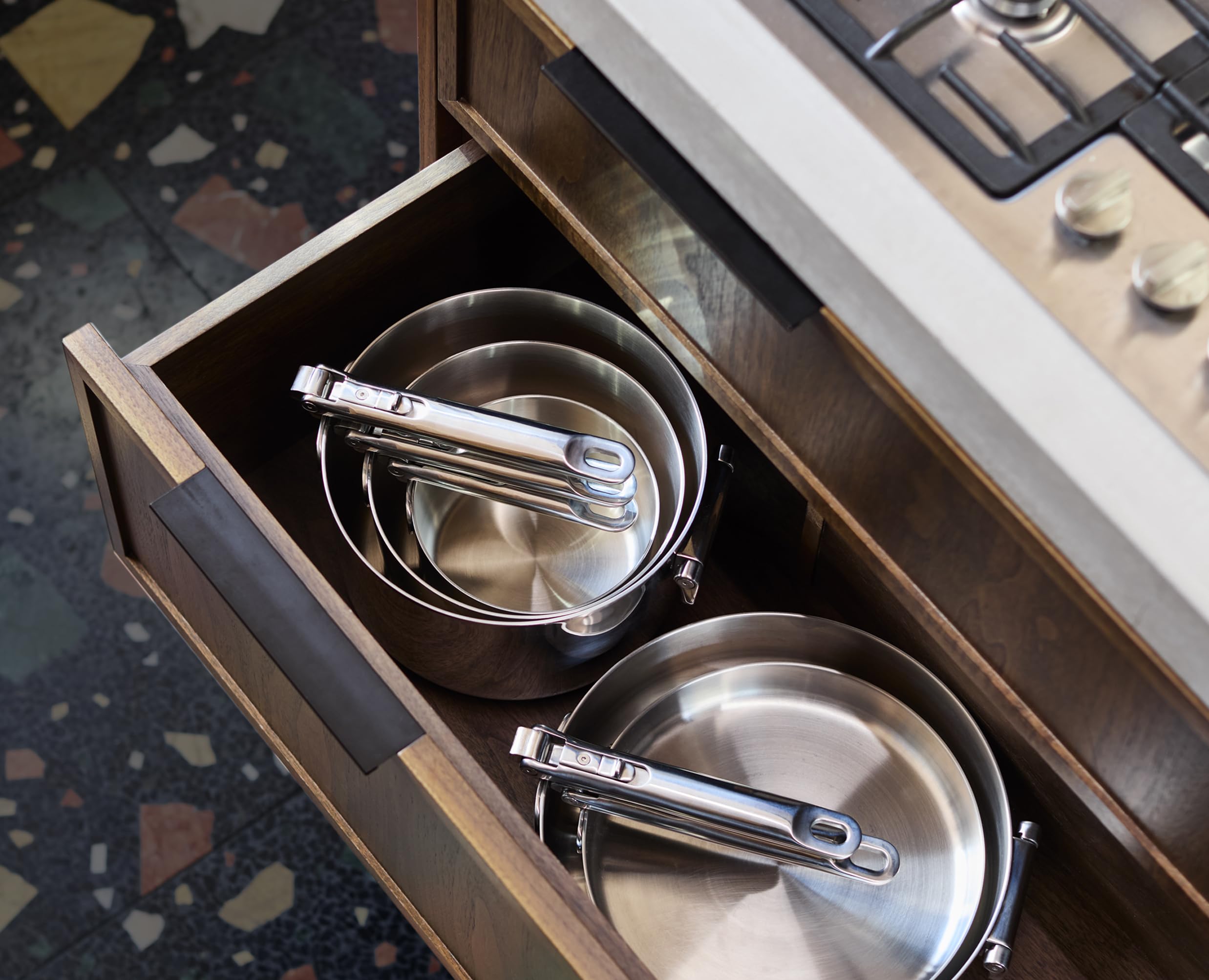 Joseph Joseph Space Steel salteadora 28 cm inox con tapa, acero 3 capas, inducción, antiadherente, mango plegable