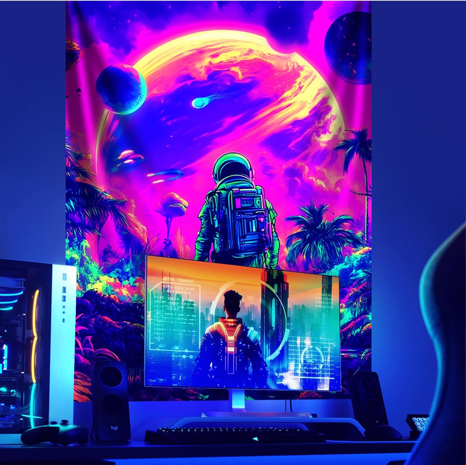 NYZE Astronaut Space Tapestry for Bedroom, Glow in the Dark Room Decor Wall Tapestries, Cool Galaxy Planet Wall Hanging, Wall Hanging for Men Guys Gamer Room Dorm Living Room 60x80 in