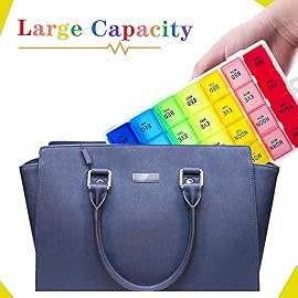 ZVZM Weekly Pill Organizer 4 Times a Day, Medicine Organizer Box, Travel Daily Pill Box Organizer 7 Day, Pill Case, Pill Container Holder for Hold Vitamins/Fish Oils.