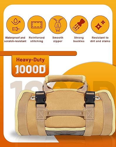 Miniatura 2 de QcoQce Rollo de herramientas Oxford resistente, bolsa de herramientas resistente al agua y duradera con 6 bolsillos, organizador de herramientas