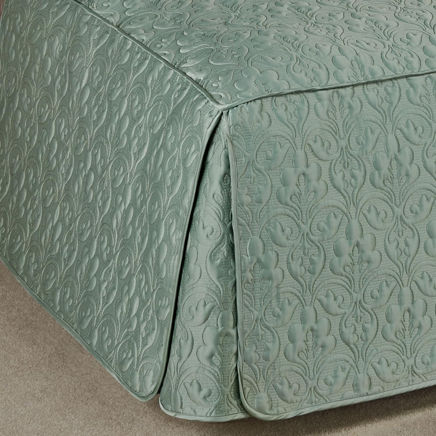 Cambridge Classic Luxury Bedding | Cool Aqua Mist Solid Color Polyester Satin | Elaborate Damask Quilting | 5 Piece Bed Set Includes Hollywood Daybed Cover, 2 Bolster Shams, & 2 Bolster Pillow Inserts