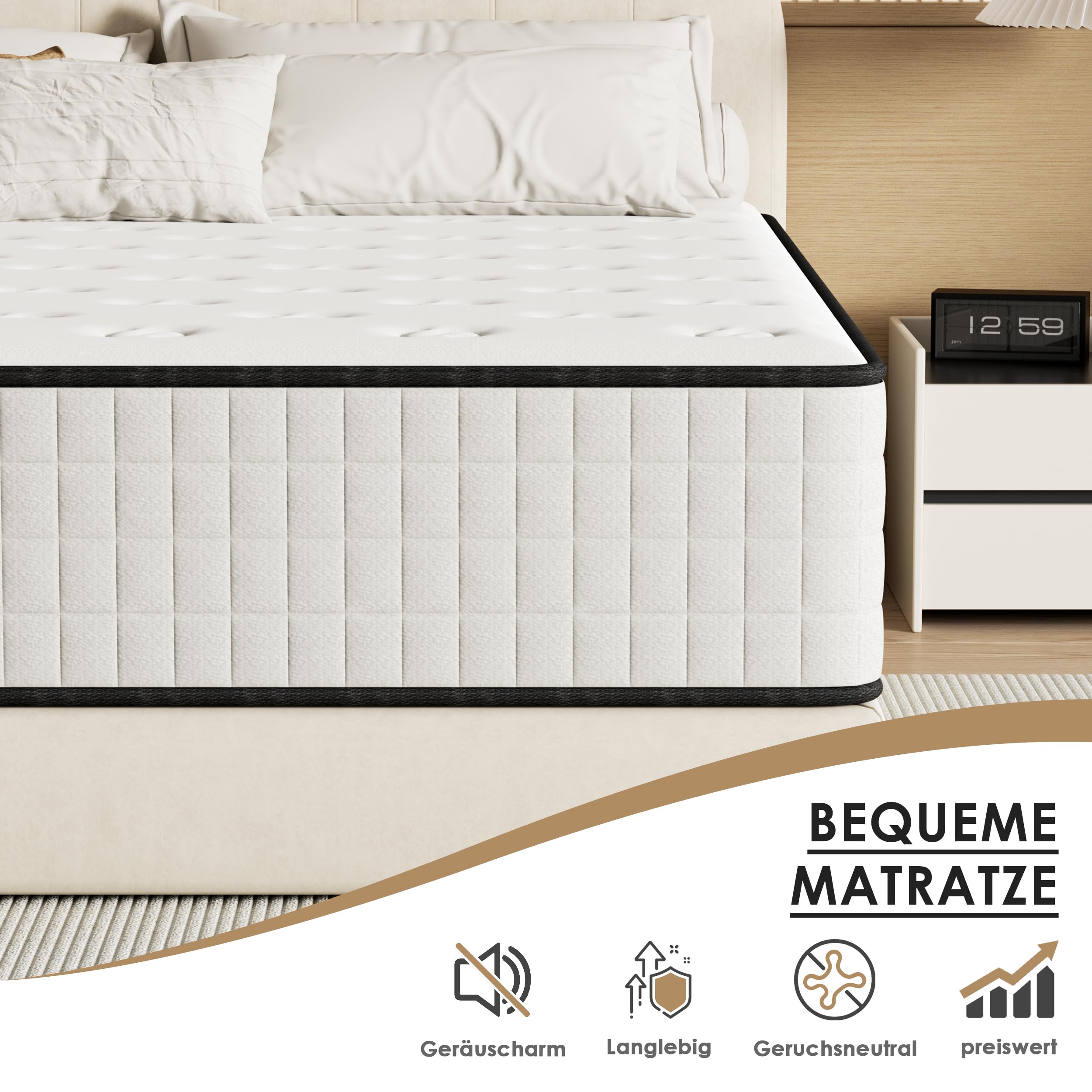 DEWINNER 140x200 cm Memoryschaum Matratze, 25 cm Hoch Schaumstoffmatratze, H2/H3 Wendematratze, Oeko-TEX 100 Zertifiziert, Atmungsaktiv, Hypoallergen & Orthopädisch
