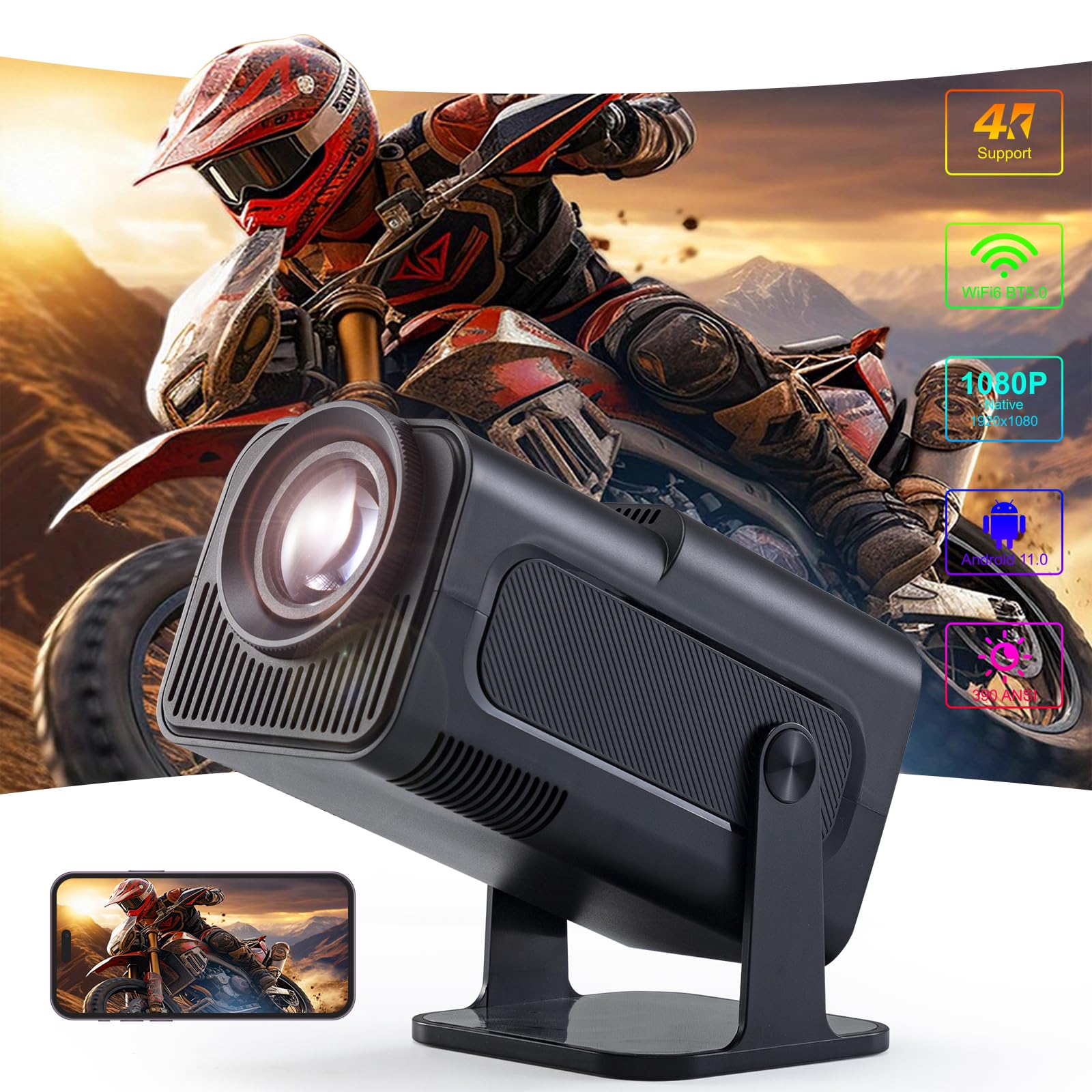 Mini Portable Projector with 5G WiFi6 BT 5.0 Android 11 Support, 1080P Smart 4K Video/TV Projector - Outdoor Movie Projector with [Auto Keystone] 180° Rotation, Mobile Phone Compatible-image-44
