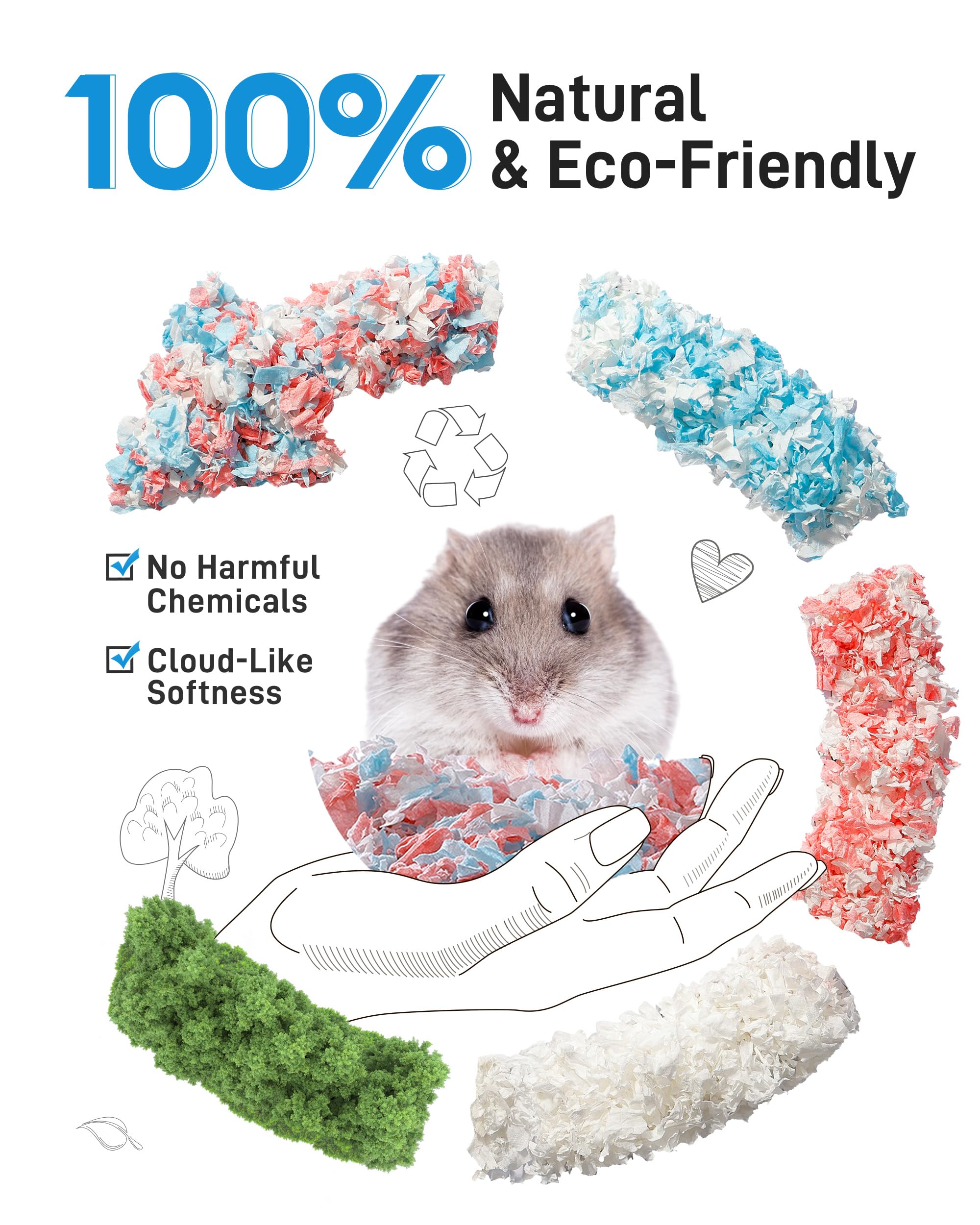 BUCATSTATE Hamster Bedding 20L, 99% Dust-Free and Odor Control Guinea Pig Bedding, Natural Paper Rabbit Bedding for Cages Rat Syrian Dwarf Hamster Hedgehog (Confetti) — view 6
